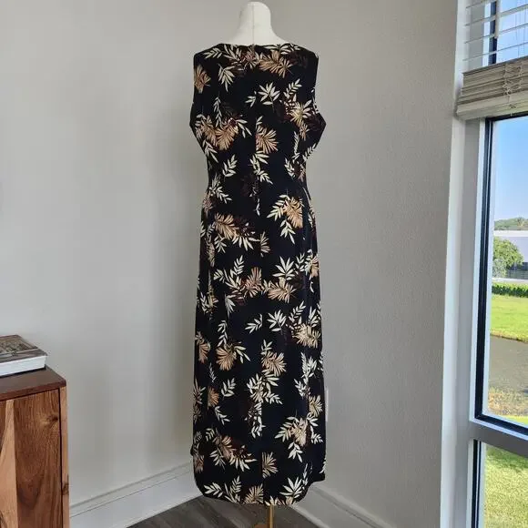 Vintage Studio I Black Brown Tropical Hawaiian Midi Dress 16 - Picture 8 of 10